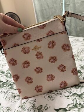 Coach Pink Floral Crossbody Bag with Gold Logo